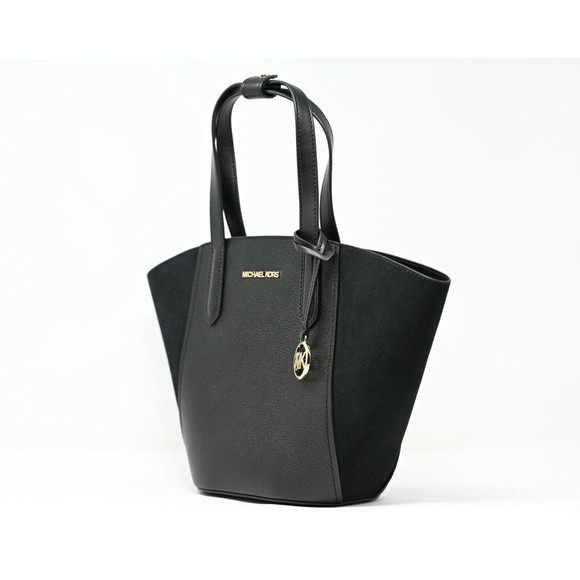 MICHAEL KORS PORTIA Small Tote Black Pebbled Leather & Suede NWT 35F1GPAT1S NWT - Picture 2 of 12